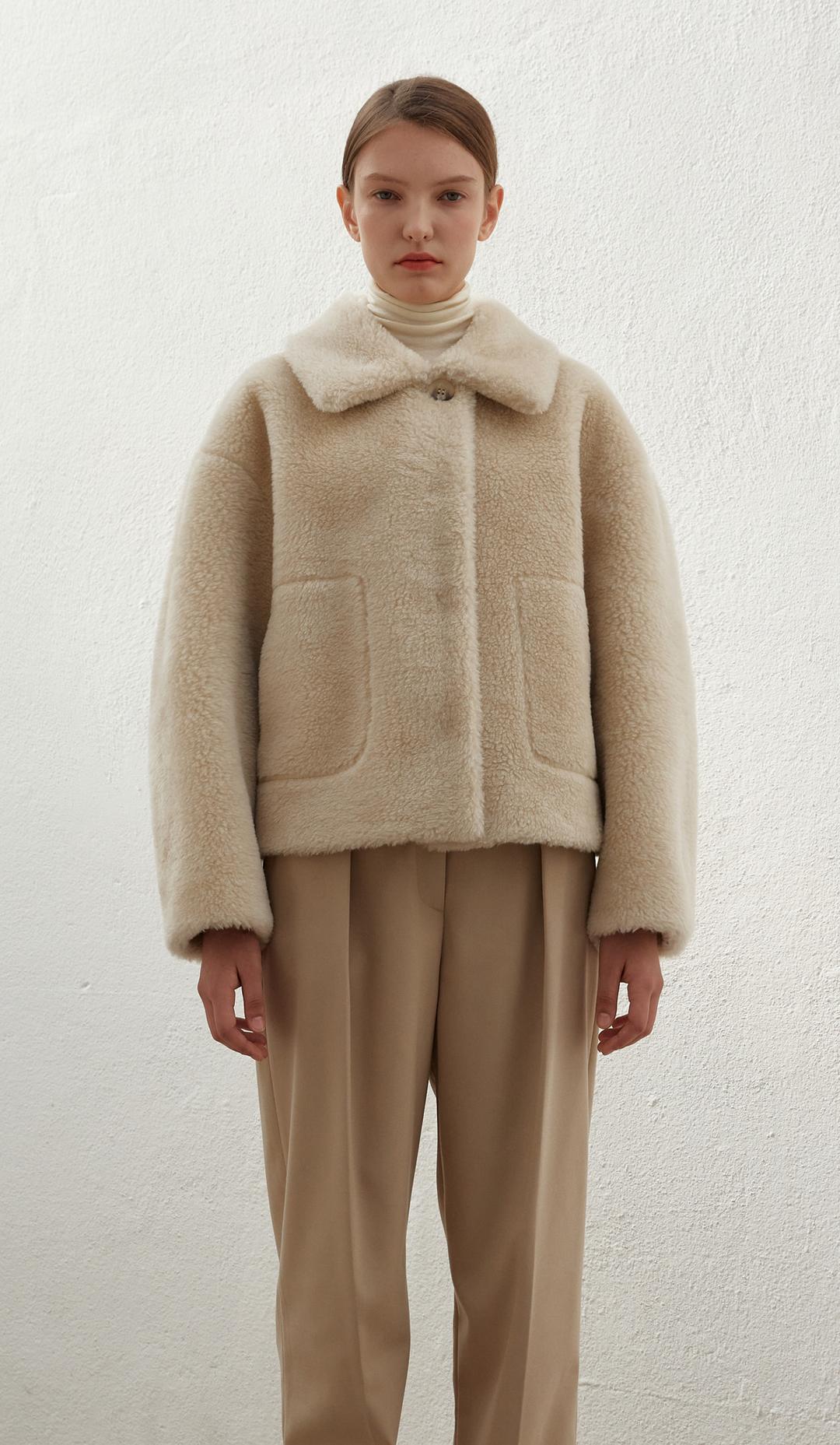 TOW WOOL SHEARING COLLAR HALF COAT_IVORY