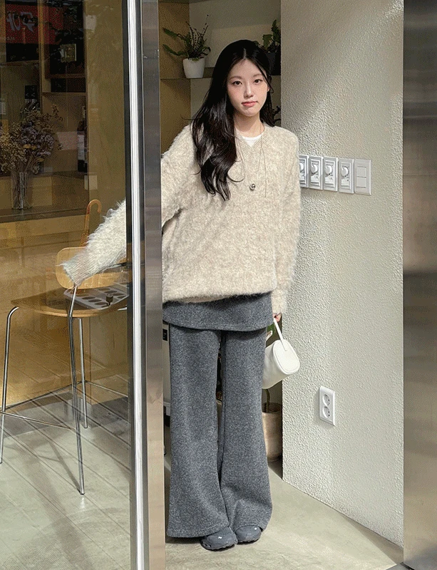 디코 니트 랩 부츠컷 팬츠