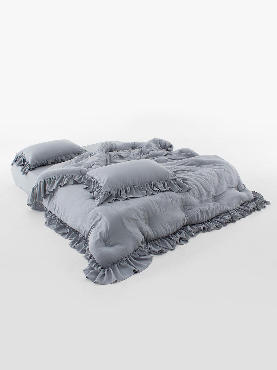 네잎클로버 블루 그레이 프릴 세미워싱 차렵이불