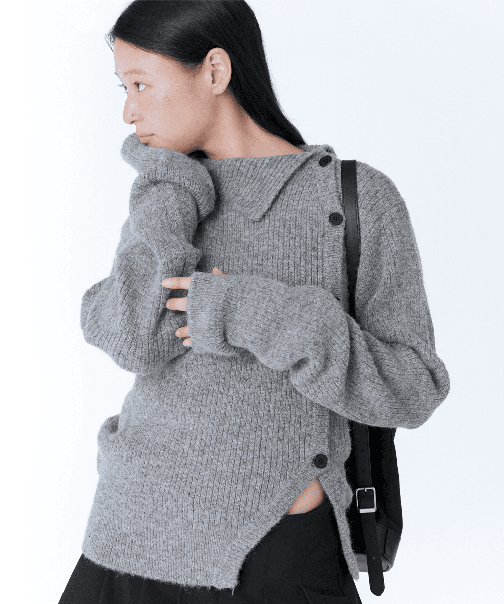 Side button knit GREY