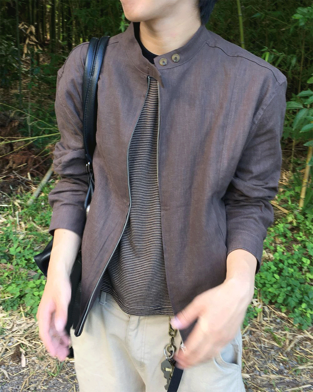 바크라인 스탠넥 린넨  자켓 4C