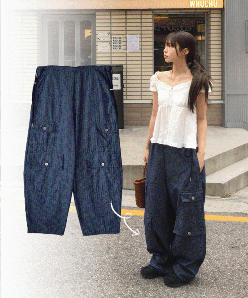 [하비보정/빅사이즈] 쿼터 스트링 와이드 팬츠 (2color)