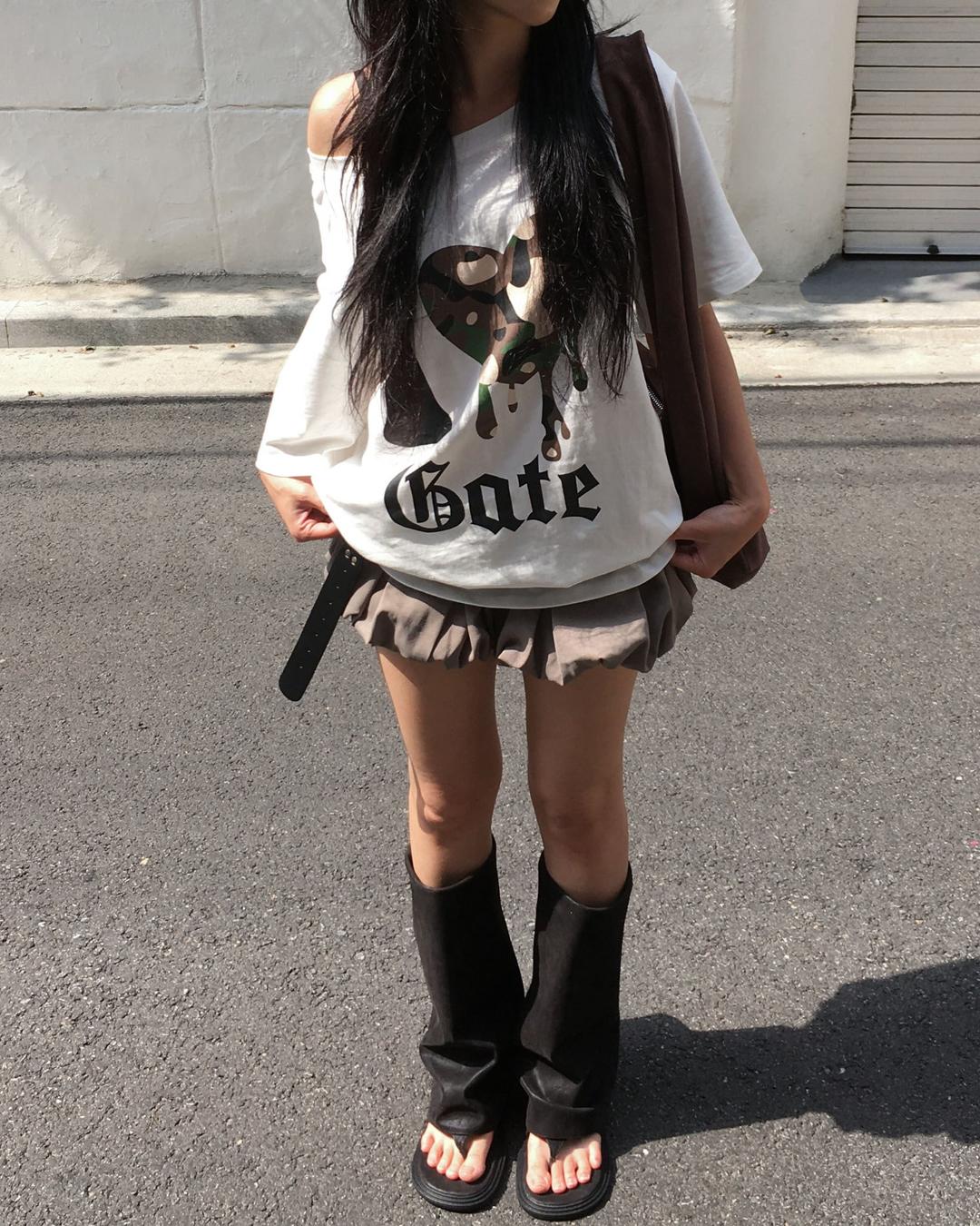 하트 카모 오프 반팔T