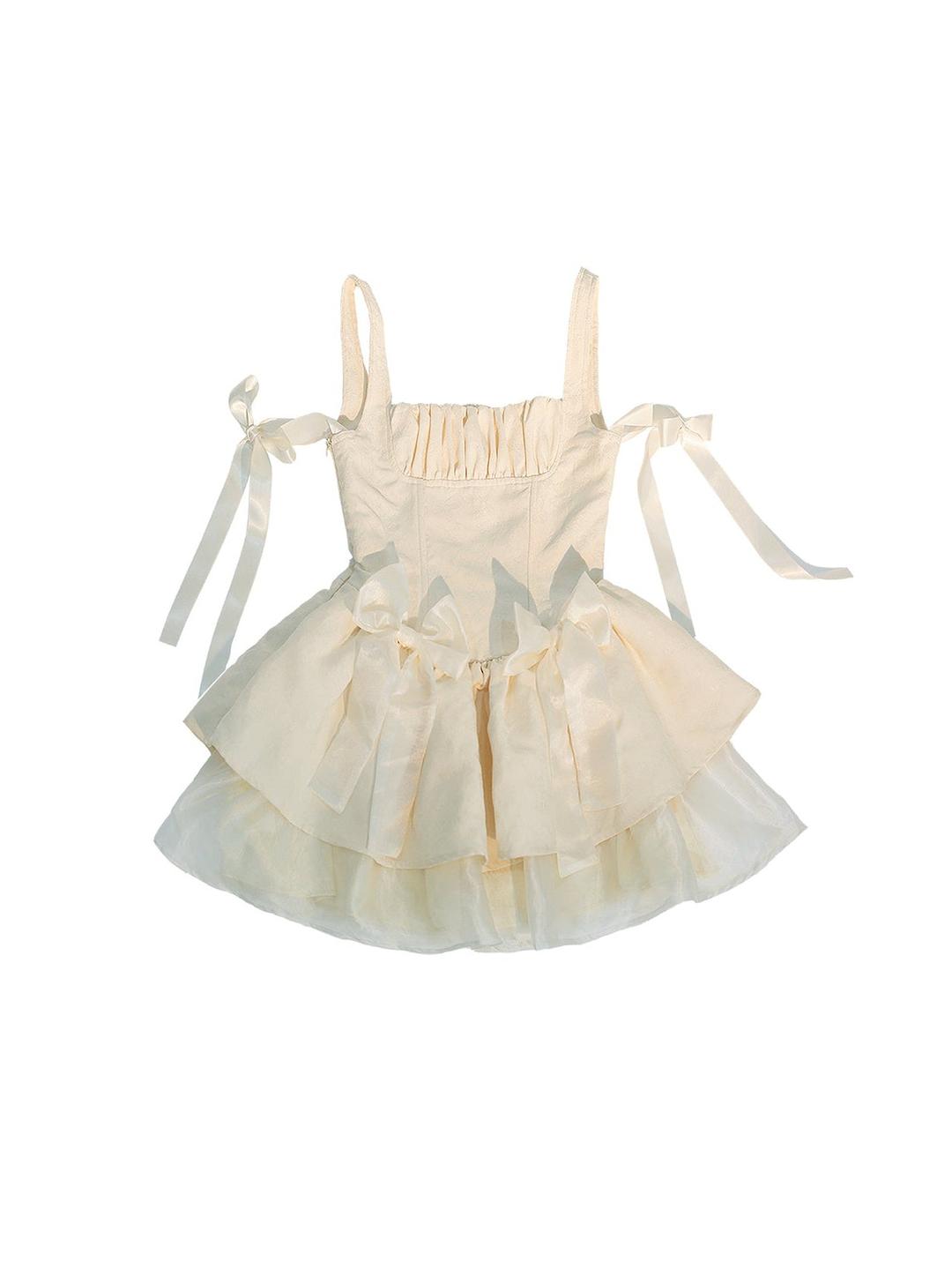Jacquard Bow Knot Waist Sling Dress - S / white(presale)