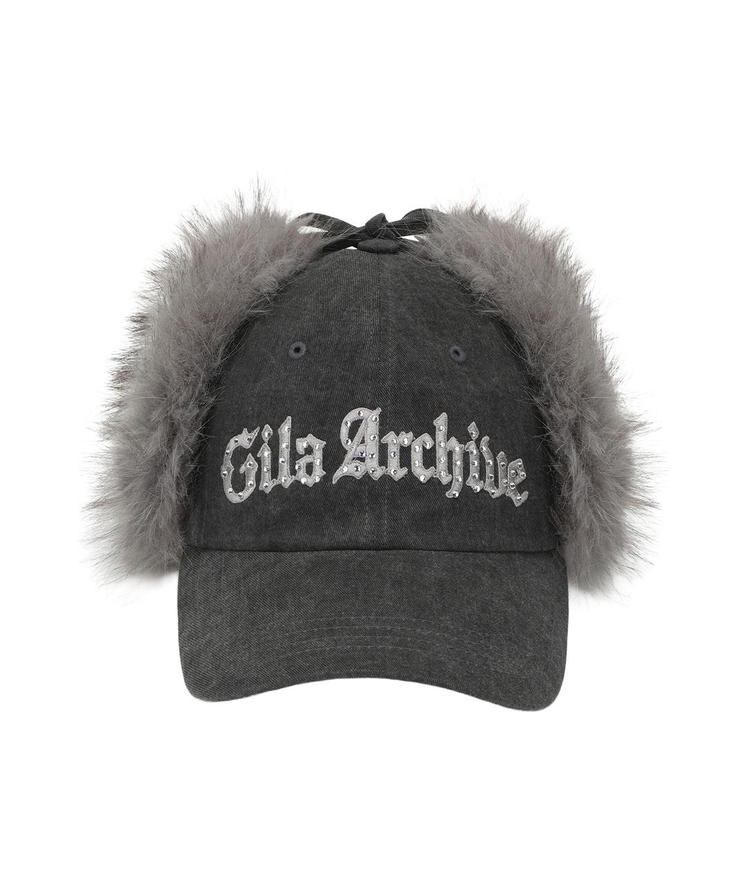 FAUX FUR HOTFIX LOGO EARFLAP CAP_CHARCOAL