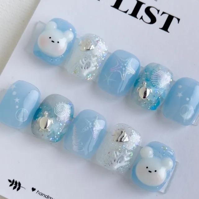엠보 [엄지부심👍] 빵실 곰돌이 여름 수제네일팁