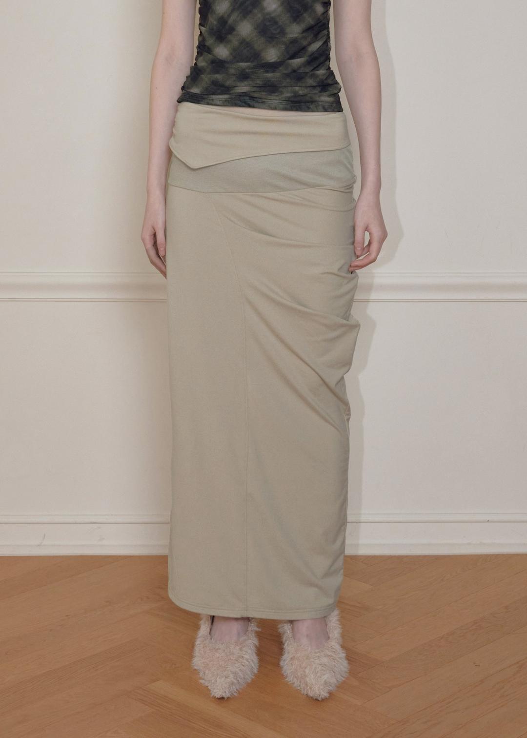CURVED LINE DRAPE SKIRT, BEIGE