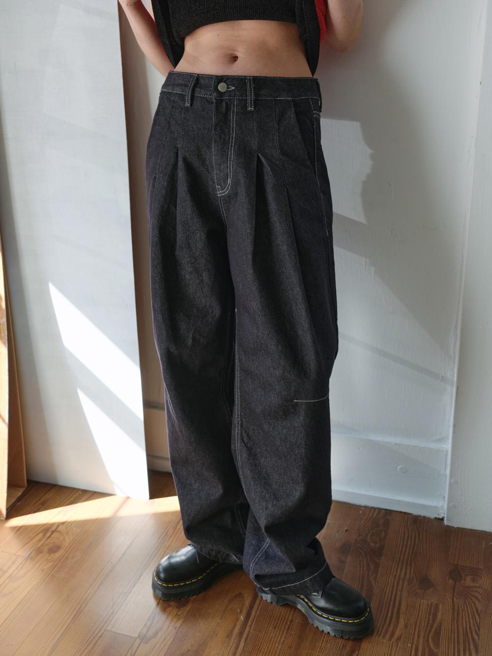 TWO-TUCK WIDE JEANS - INDIGO