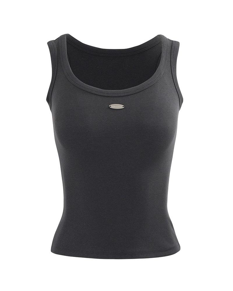METAL SEMI CROP SLEEVELESS TOP (BLUE CHARCOAL)