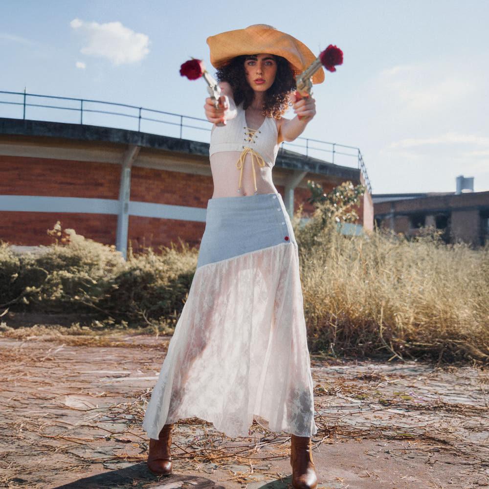 버지니아 데님 미디 스커트 레이스 치마 휴양지 페스티벌 [에이프릴풀데이] BDSC 비에꼴