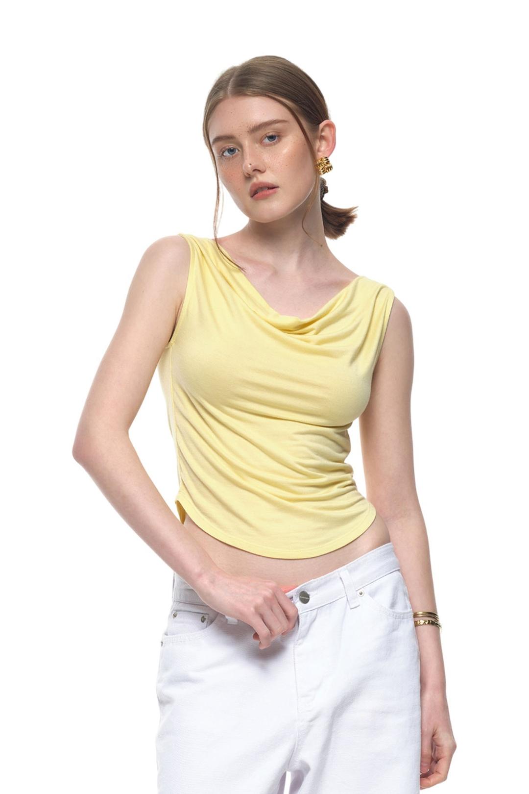 ASYMMETRIC ONE SHOULDER SLEEVELESS TOP (LEMON)