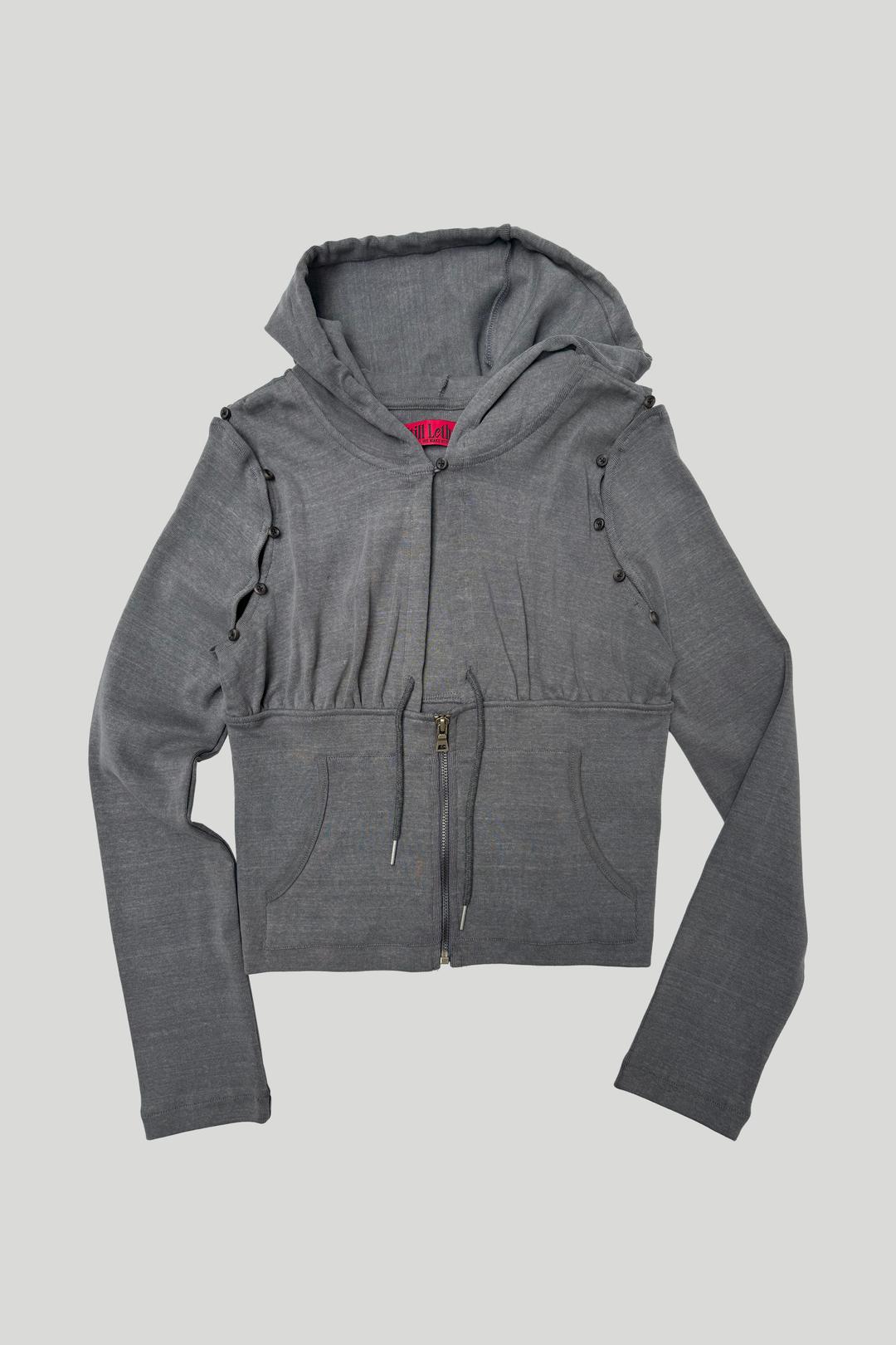 SLEEVE-OFF SHIRRING HOODIE