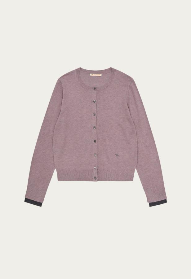 오아시스 레이어드 배색 니트 가디건