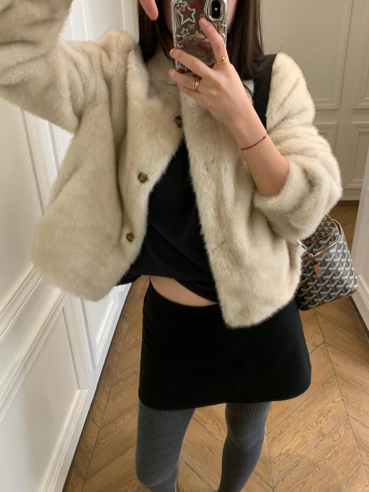 SEEAS 에코밍크 노카라자켓(2color) 에코밍크자켓 에코퍼 퍼자켓 밍크 투톤밍크 페이크퍼 밍크코트