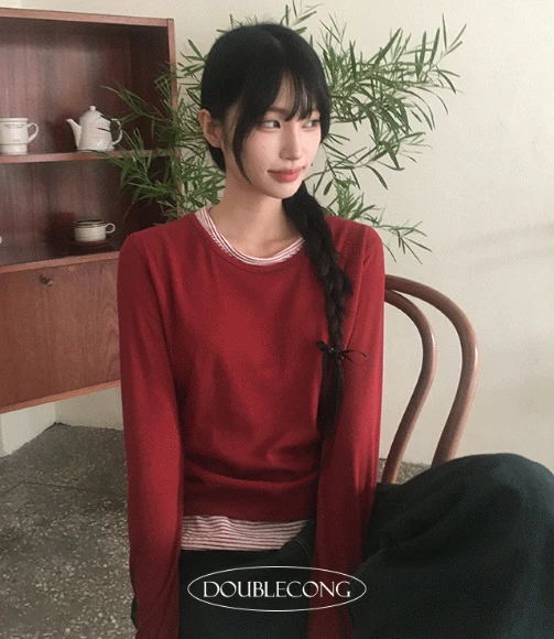 [재진행/일체형]코코 단가라 배색 레이어드 긴팔티(4colors)