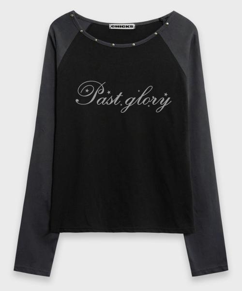 글로리 스터드 원숄더 배색 롱 슬리브 블랙