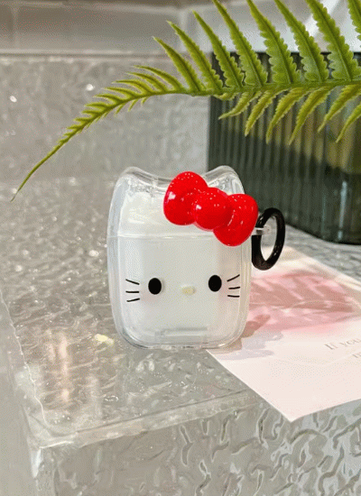 투명입체 고양이 레드리본 에어팟케이스 에어팟프로케이스