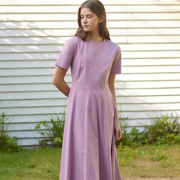 Linen Flared Dress - Lavender