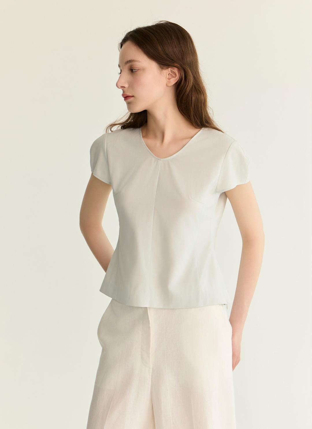 v-neck wing blouse_mint gray