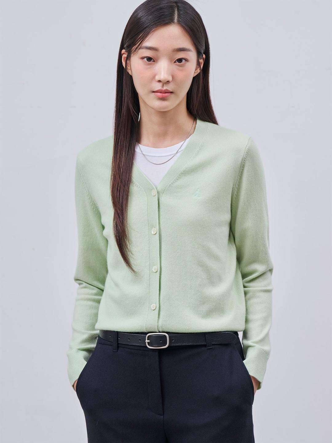 [Essential] 캐시미어 V넥 카디건 - 라이트그린