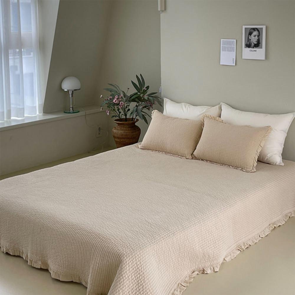 모닝 프릴 60수 워싱 줄누빔 스프레드 이불패드 봄여름 사계절 침대패드 SS/Q