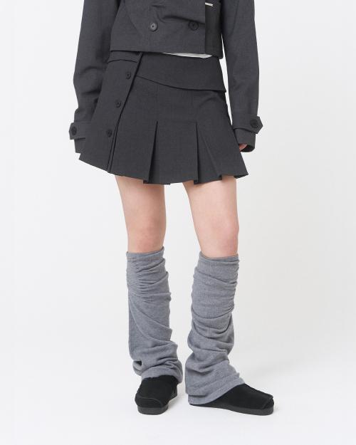 Pleats wrap mini skirt CHARCOAL