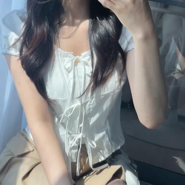 주문폭주🎉 [핏예쁨/여신보장] 스윗 쓰리리본 반팔 블라우스