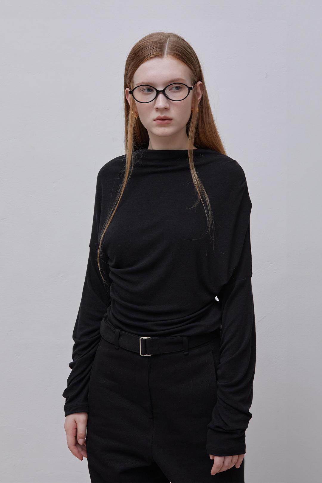 Mock neck shirring top (Black)