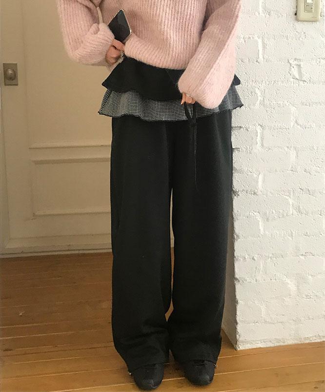 니어웨어 [겨울신상] 얼리언 레이어드 프릴 팬츠 (2color)/레이어드팬츠/기본팬츠/러블리/프릴팬츠/밴딩팬츠/체크프릴/치마바지/레이어드바지