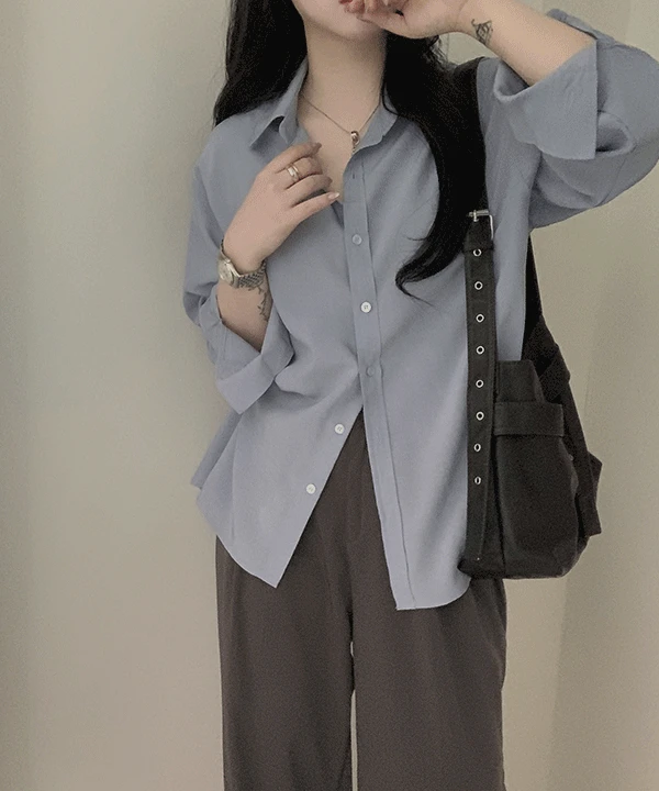 #13090 데일리 스트링 루즈핏 긴팔 셔츠 블라우스 : 4color
