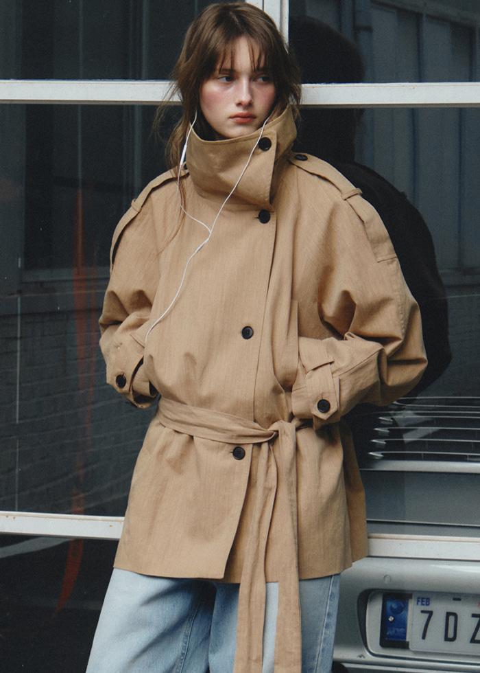 [3/13 예약배송]Linen Blend High-neck Half Trench Coat_CTO152(Beige)