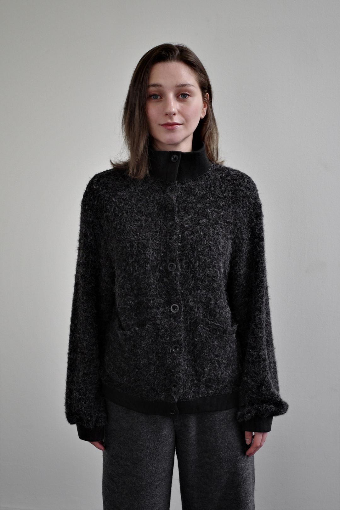 Soft pile cardigan, Charcoal