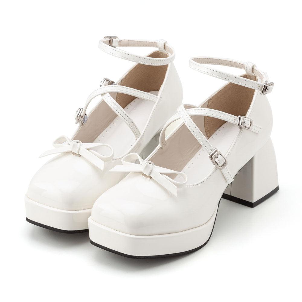 スクエアトゥ2wayストラップパンプス - ホワイト / 22.5cm