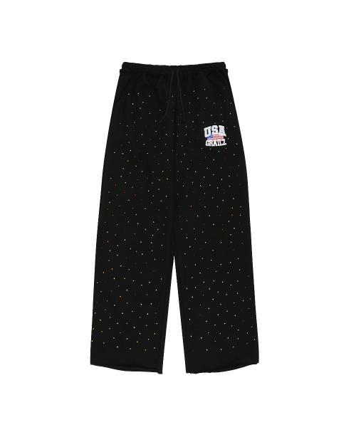 CRYSTAL BAGGY SWEAT PANTS [BLACK]