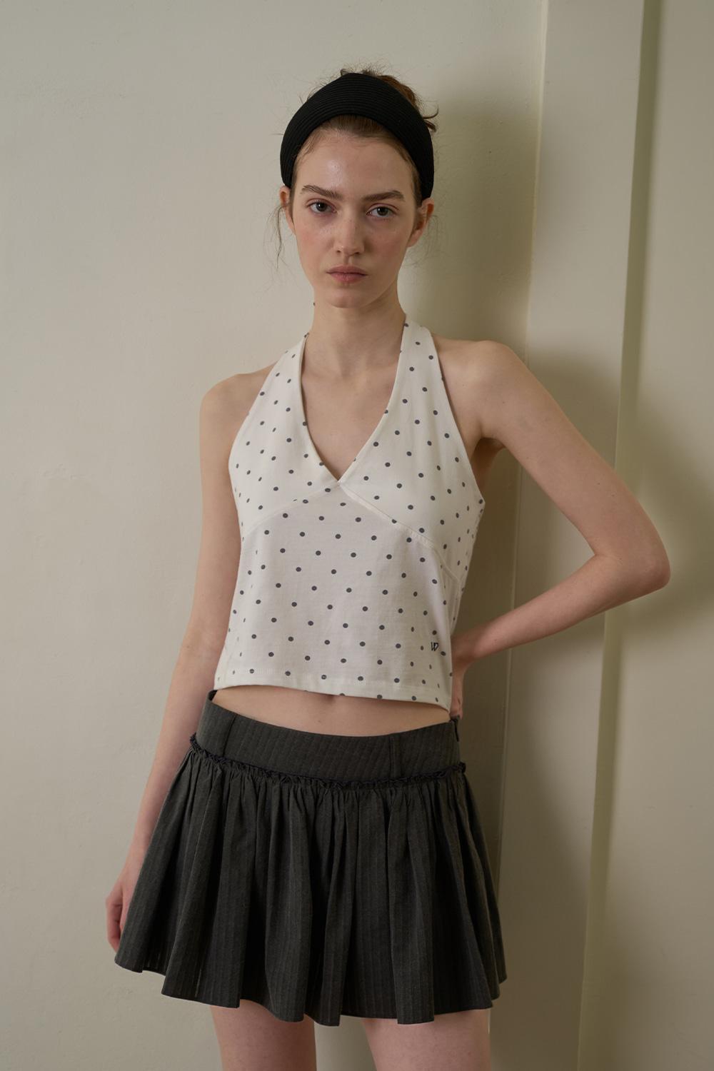 Dot halter neck top_ivory