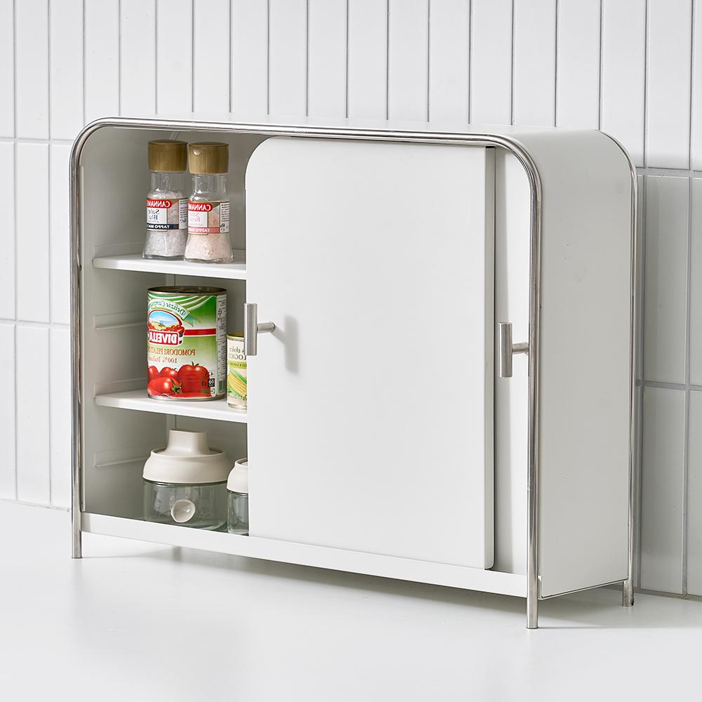 리본제이 무디타 비화이트 와이드 슬림 양문형 주방 수납장 / 철제 슬라이딩 서랍장 양념통 틈새 정리함 (슬라이딩 양문형 수납장) | 바바더