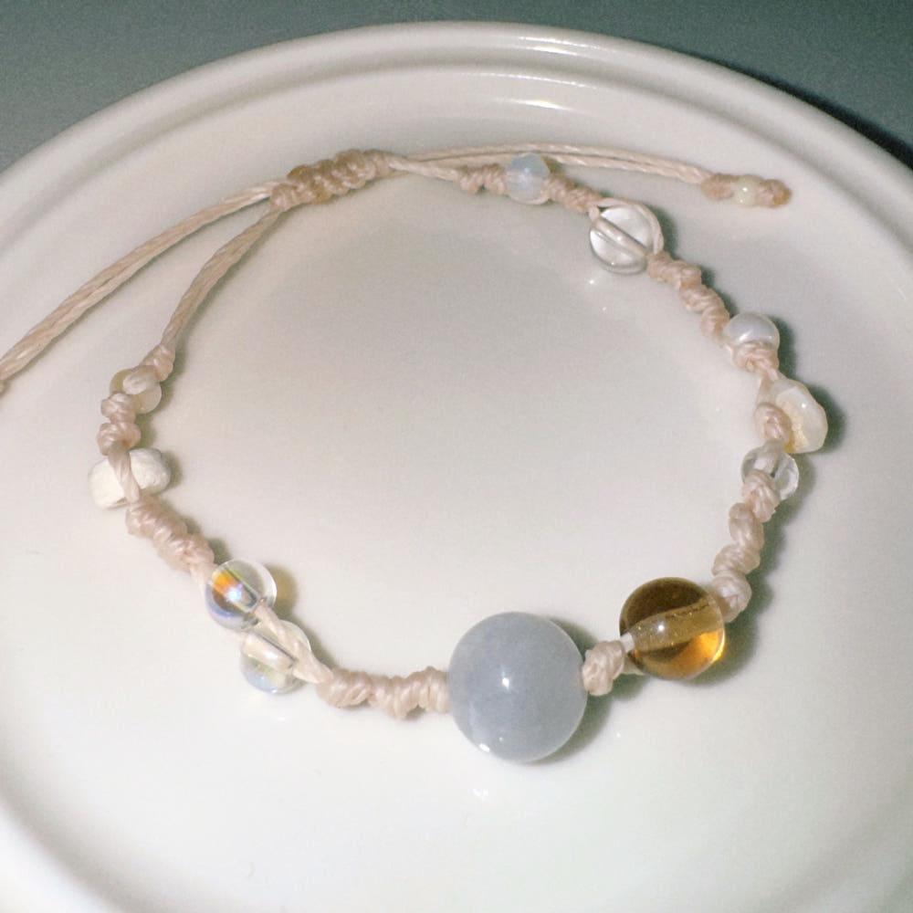 버블버블 원석 매듭 팔찌 1 블루 아이보리 원석 실팔찌