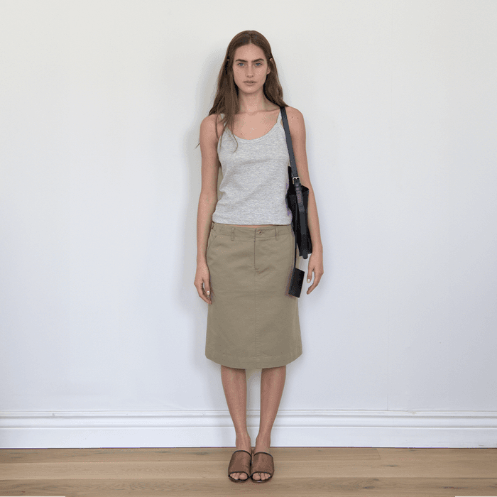 Belted Midi Skirt_Khaki Beige