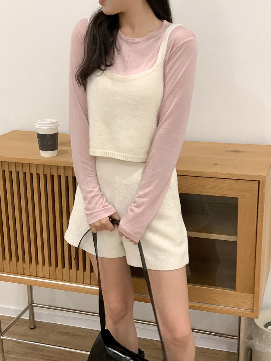 잇그루온미 [무배] 픽 울 텐셀 절개 레이어드 이너 긴팔티셔츠 (6col)