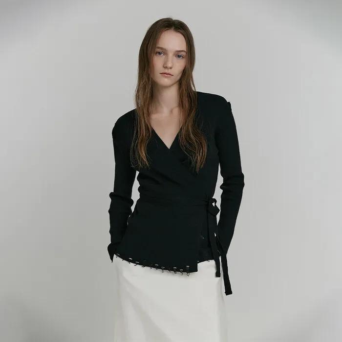 DAMAGED WRAP KNIT [BLACK]