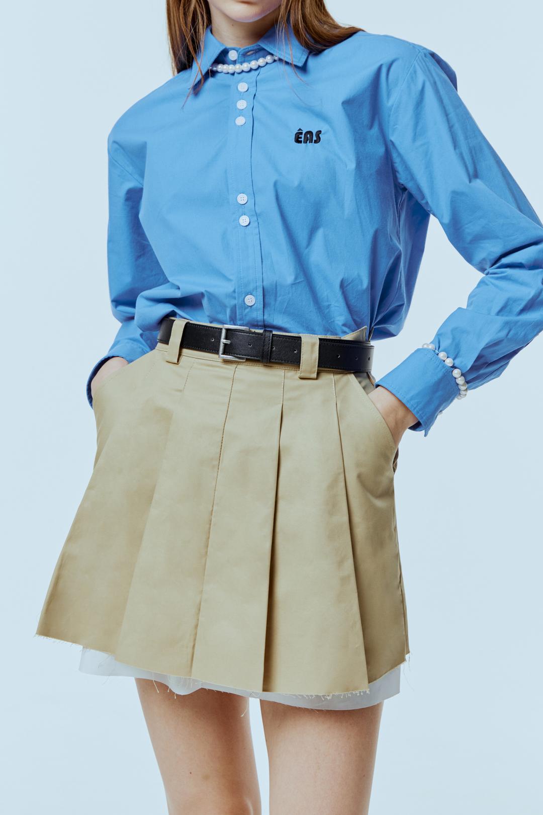 COTTON PLEATS SKIRT (BEIGE)