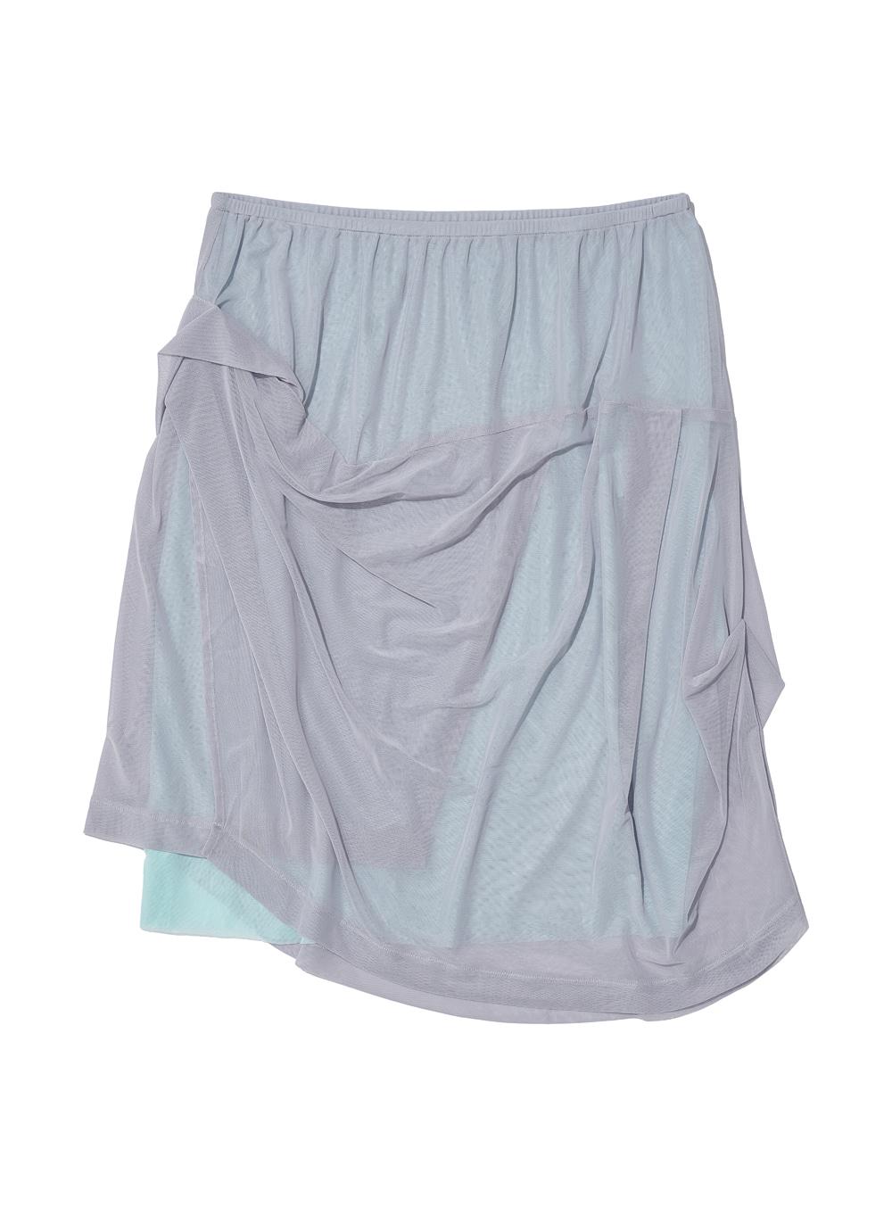 [WOMEN] MESH COMBI DRAPE MIDI SKIRT_LIGHT GREY