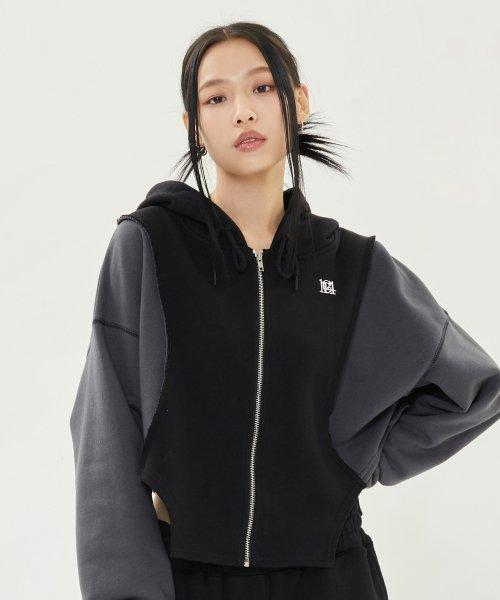 컷 아웃 후드 집업_블랙