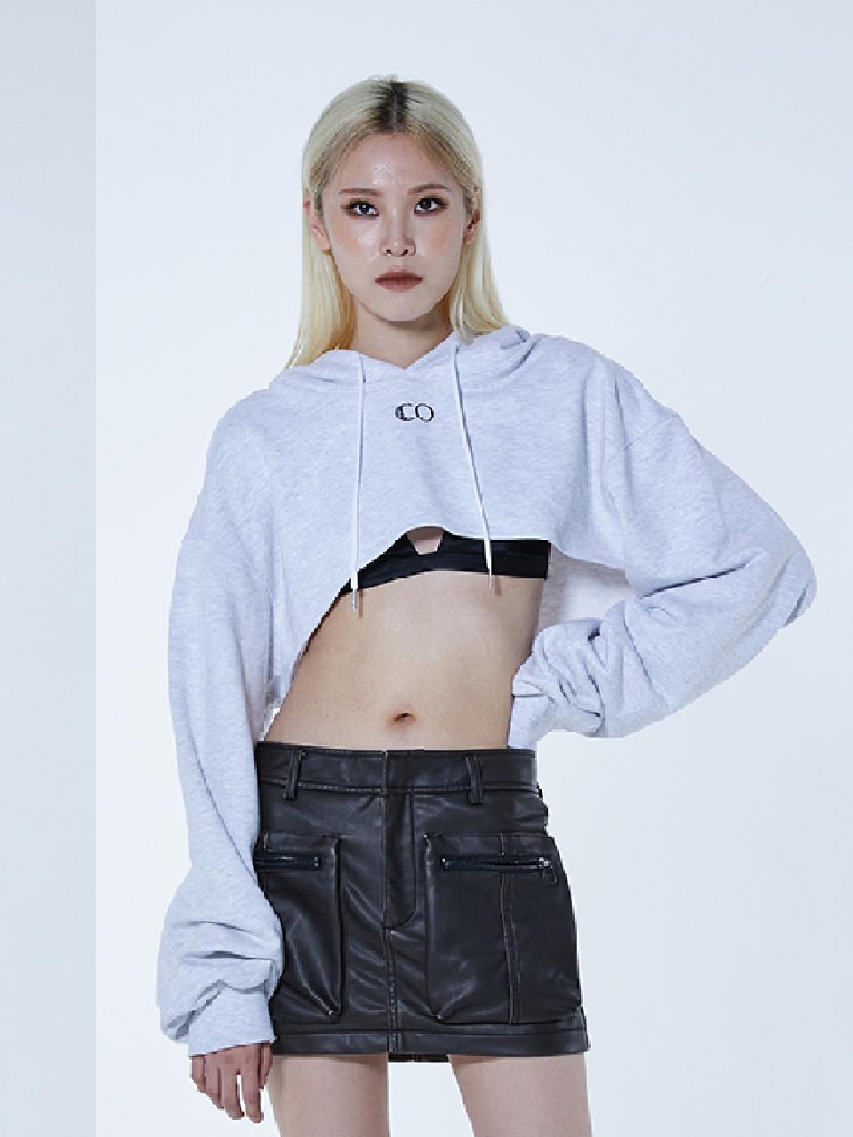 CUTOUT Logo Bolero Hoodie [화이트멜란지]