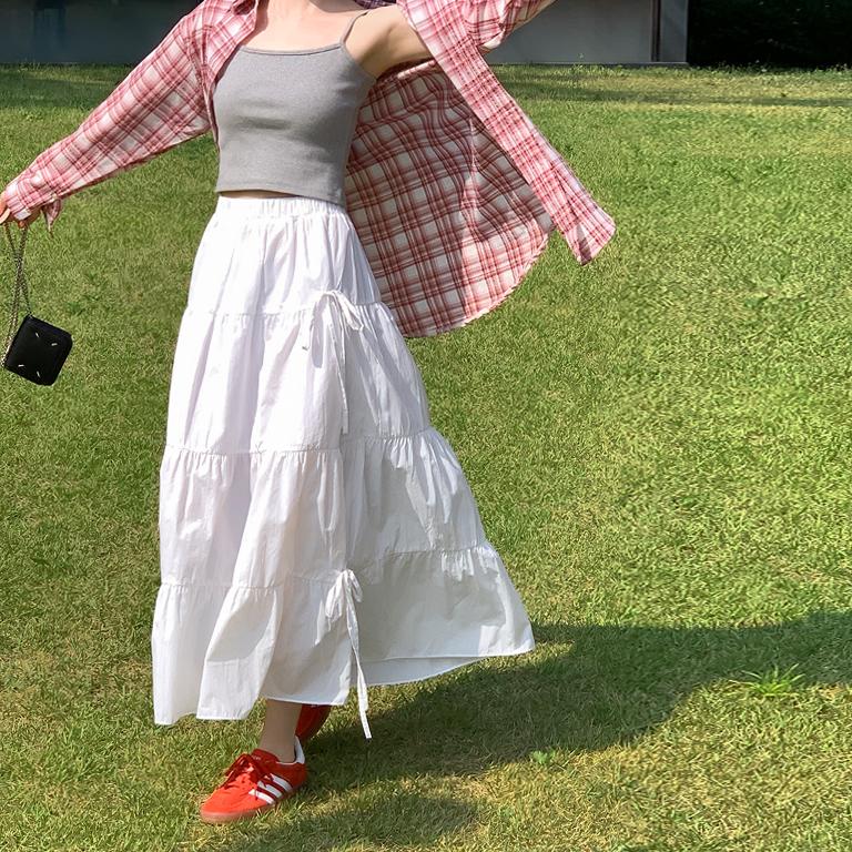 니썸 [그레이색상추가💙][여름BEST🌴/캉캉스커트/리본디테일/여름스커트/썸머스커트/롱스커트/휴양지룩/장마룩/바스락스커트]다이닝리본캉캉스커트 - 5color