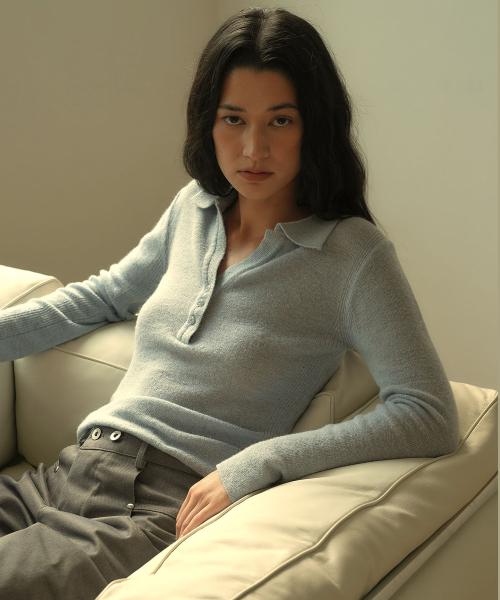 COLLAR ALPACA KNIT [ PALE BLUE ]