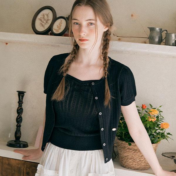 로라로라 SKASHI HALF SLEEVE CARDIGAN SET BLACK