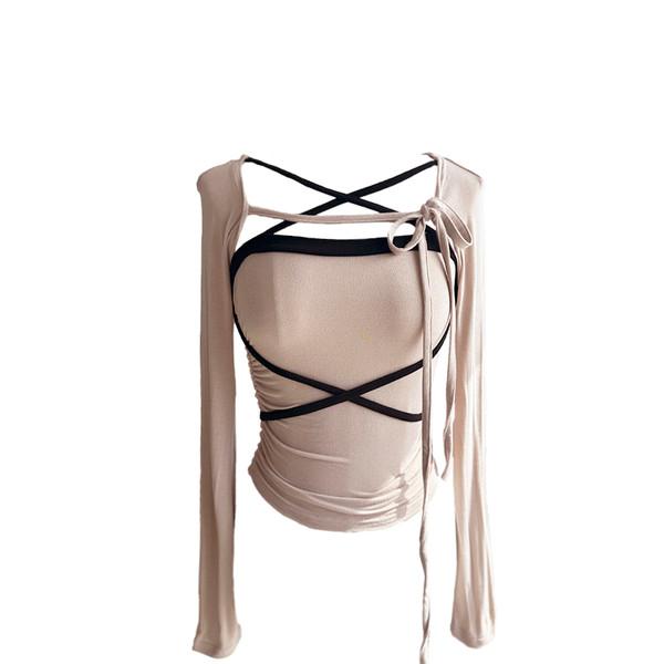 Black-beige strap bolero set (2colors)