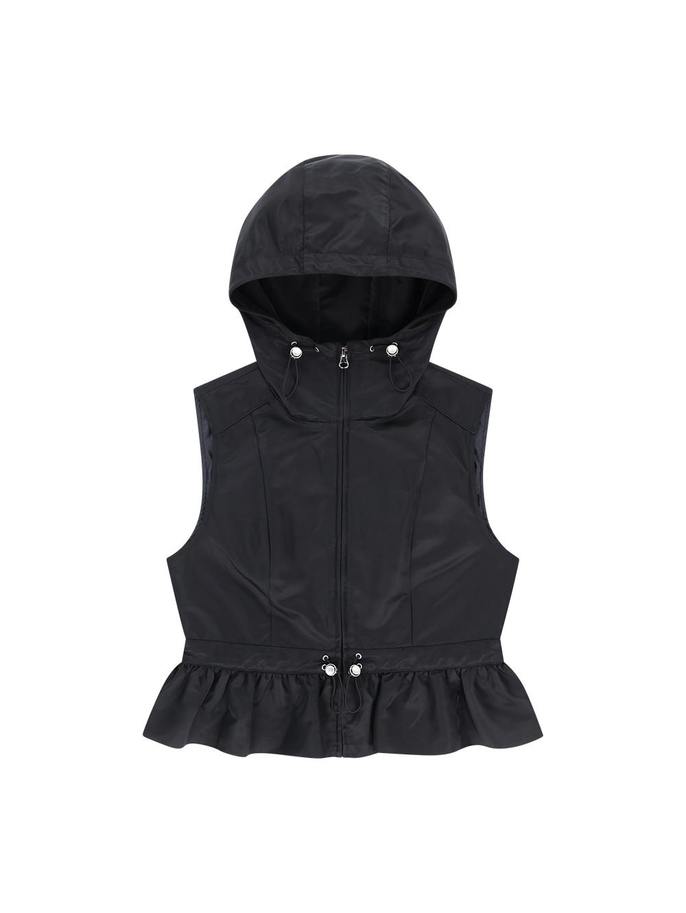 NYLON HOODED VEST [BLACK]