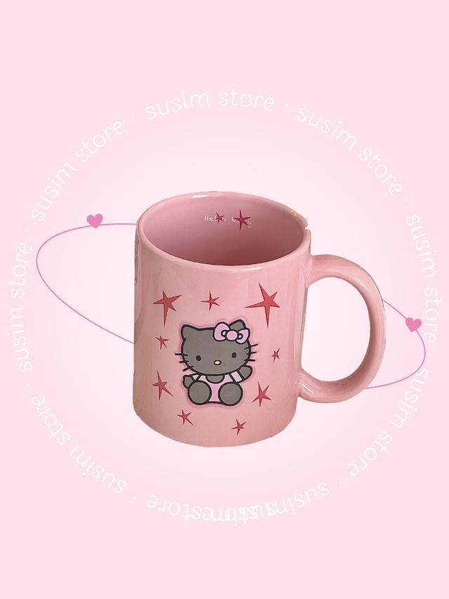 수심 Kitty Pink Star Mug 헬로 키티 핑크 스타 머그 귀여운 컵 별 키치
